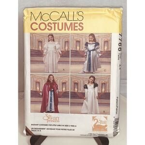 McCalls Pattern 7766 Girls Costume Swan Princess Size 3-4 1995 Renaissance Uncut